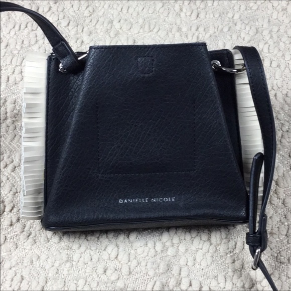 Crossbody Mini Black Fringe Trim Loop Vegan Faux - Picture 2 of 3